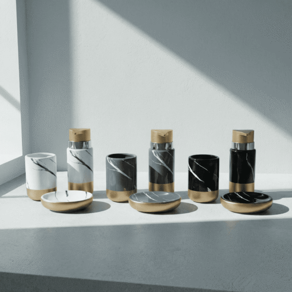 Elegant Marble-Inspired Bathroom Set – Stunning Gold Accents