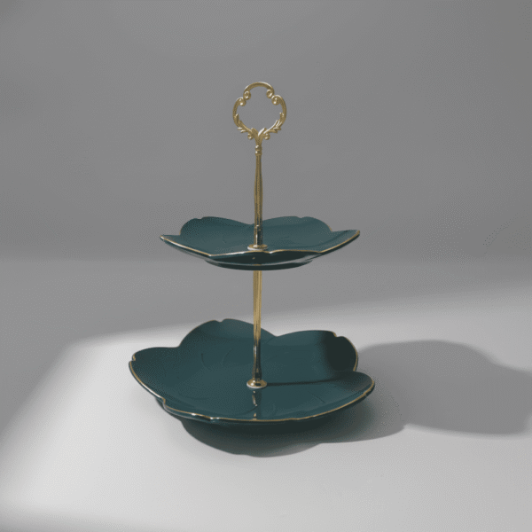 Premium Emerald Two-Tier Serving Stand – Elegant Lotus Design