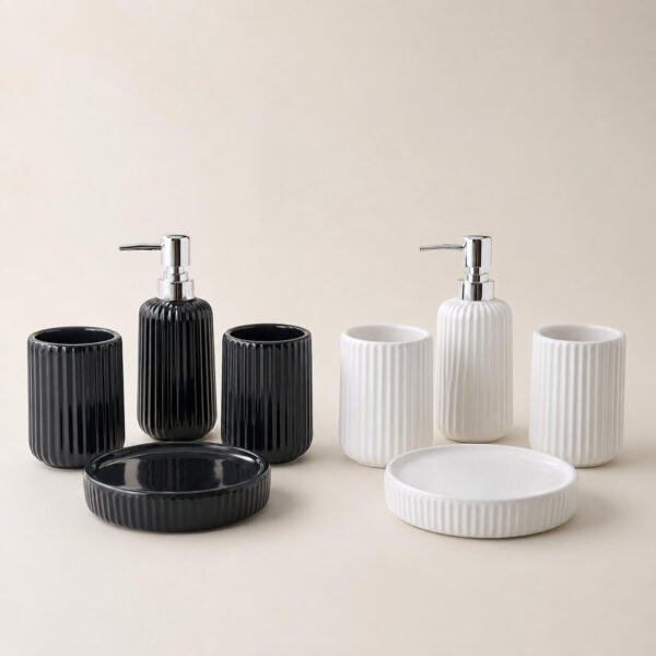 4-Piece Ribbed Bathroom Accessory Set | Mint LB