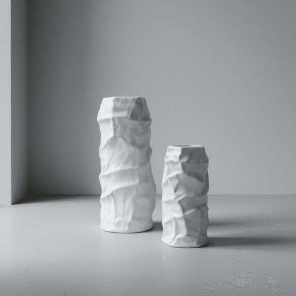 Ceramic Wrinkles White Vase – Modern Textured Design
