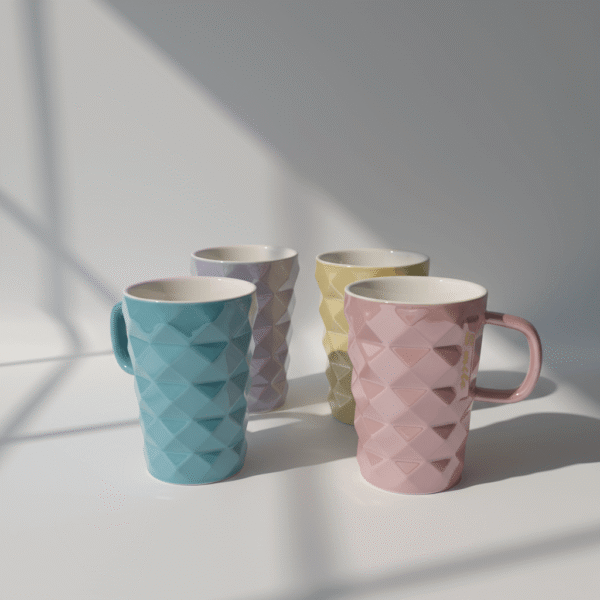 Essential Pastel Diamond Mug Set – Stylish Textured Design
