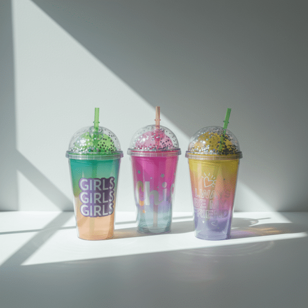 Vibrant Girls Gradient Water Cup – Fun Glitter Dome Lid