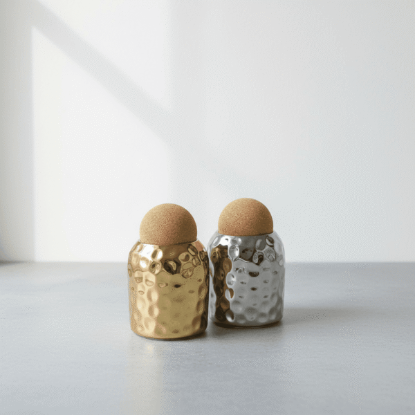Premium Gold & Silver Hammered Storage Jar – Elegant Airtight Cork