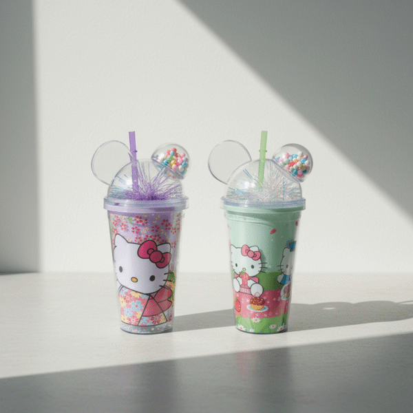 Essential Pastel Hello Kitty Water Cup – Playful Glitter Design