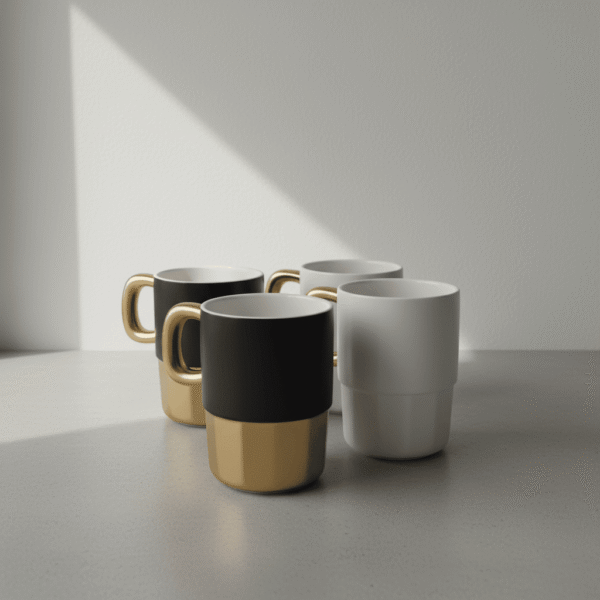 Luxury Black & White Ceramic Mug Set – Stunning Gold Handle