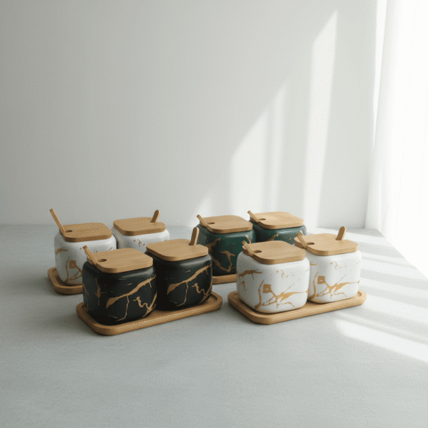 Premium Marble Spice Jar Set – Elegant Trio for Modern Kitchens