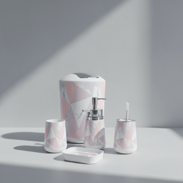 Premium Pink Geometric Bathroom Set – Elegant Modern Design