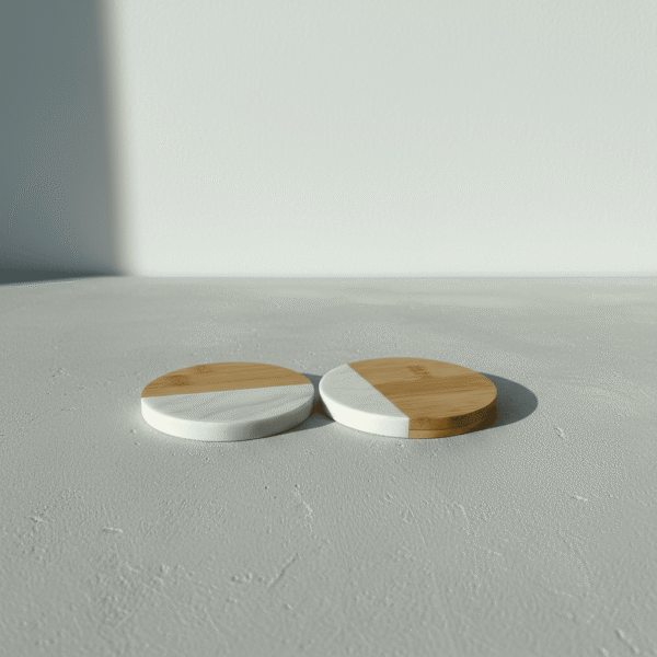Round Coaster wood and marble set of 2.