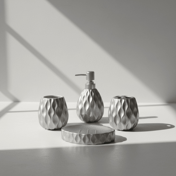 Premium Silver Sculpted Bathroom Set – Elegant Textured Finish