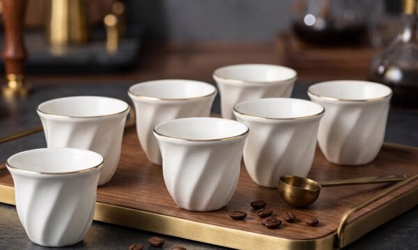 White & Gold Swirl Arabic Coffee Cups (Set of 6)