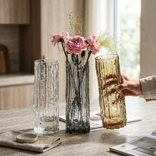 Organic Bark-Textured Glass Vases